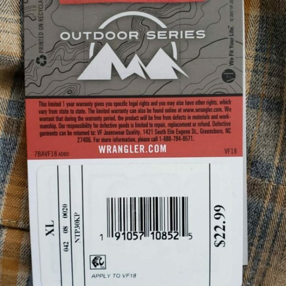 Wrangler Mens Brown Button Front Plaid Long Sleeve Collared Hiking Shirt Size XL - Picture 7 of 9